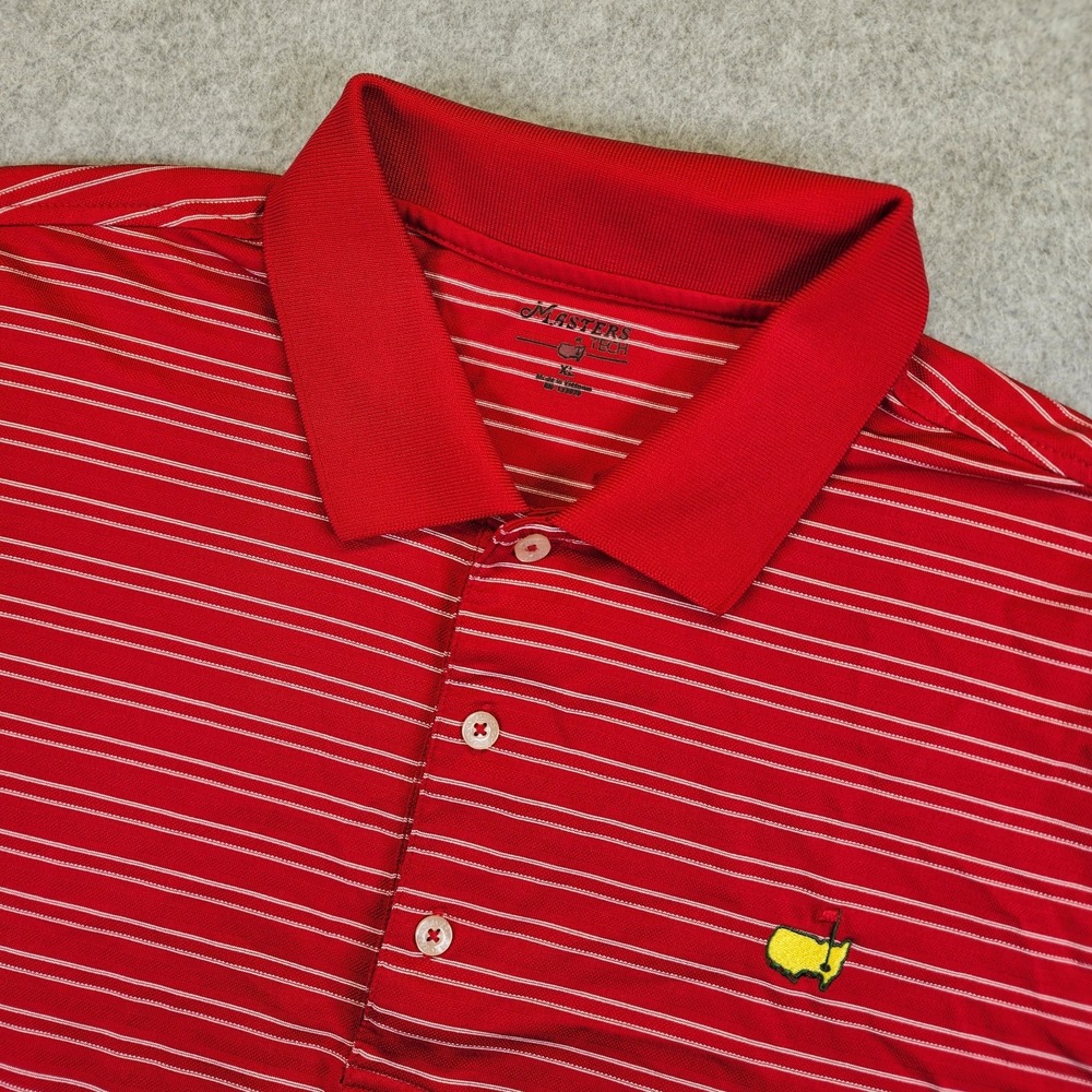 Masters Tech Polo Shirt Mens XL Augusta National Golf Red Striped Performance